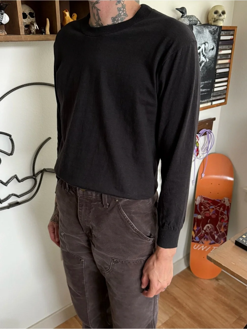 Vintage 70s 80s Deadstock Blank Black Cotton Long Sleeve Tee ~ Size Small - Picture 2 of 10